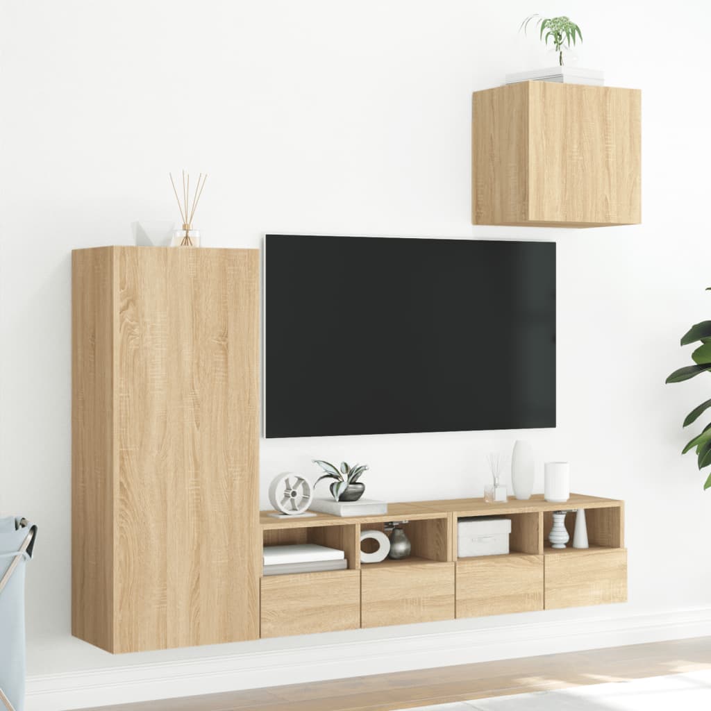4 Pcs móveis de parede p/ TV derivados madeira carvalho sonoma