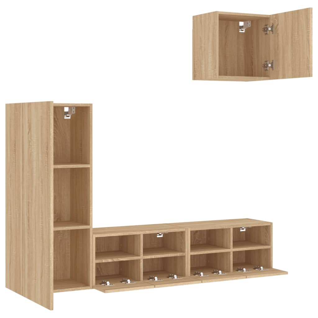 4 Pcs móveis de parede p/ TV derivados madeira carvalho sonoma