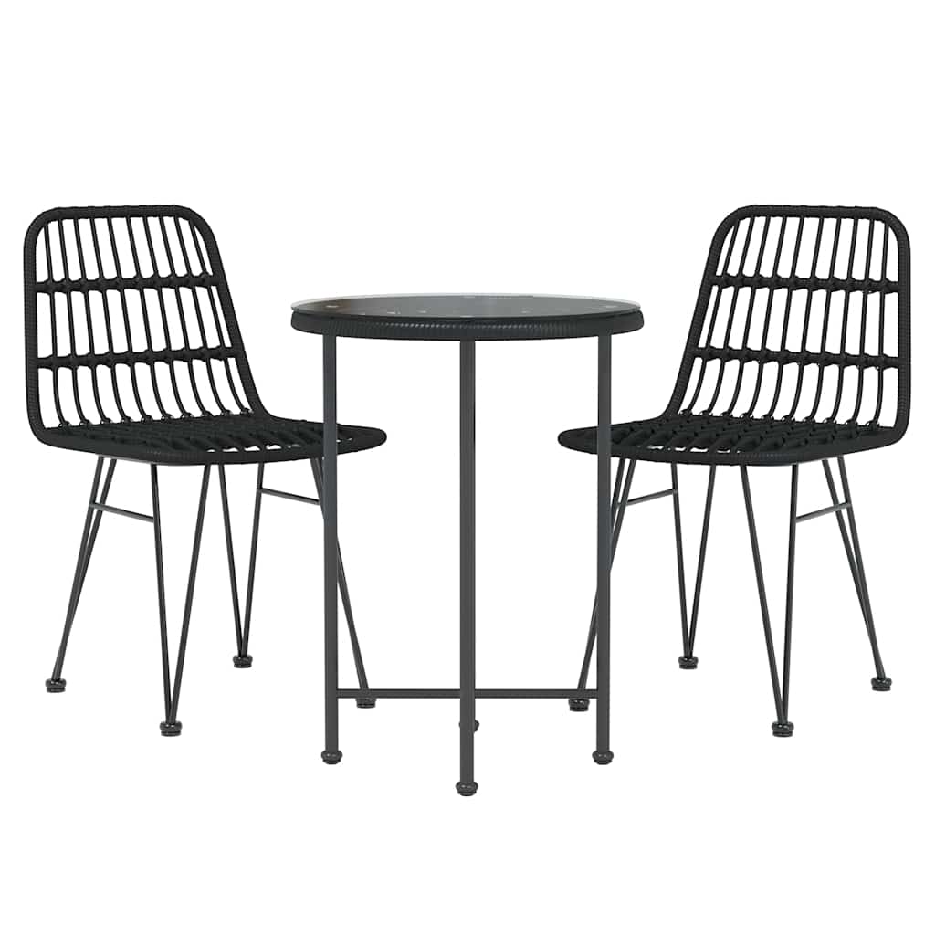 3 Pcs conjunto de jantar para jardim vime PE preto
