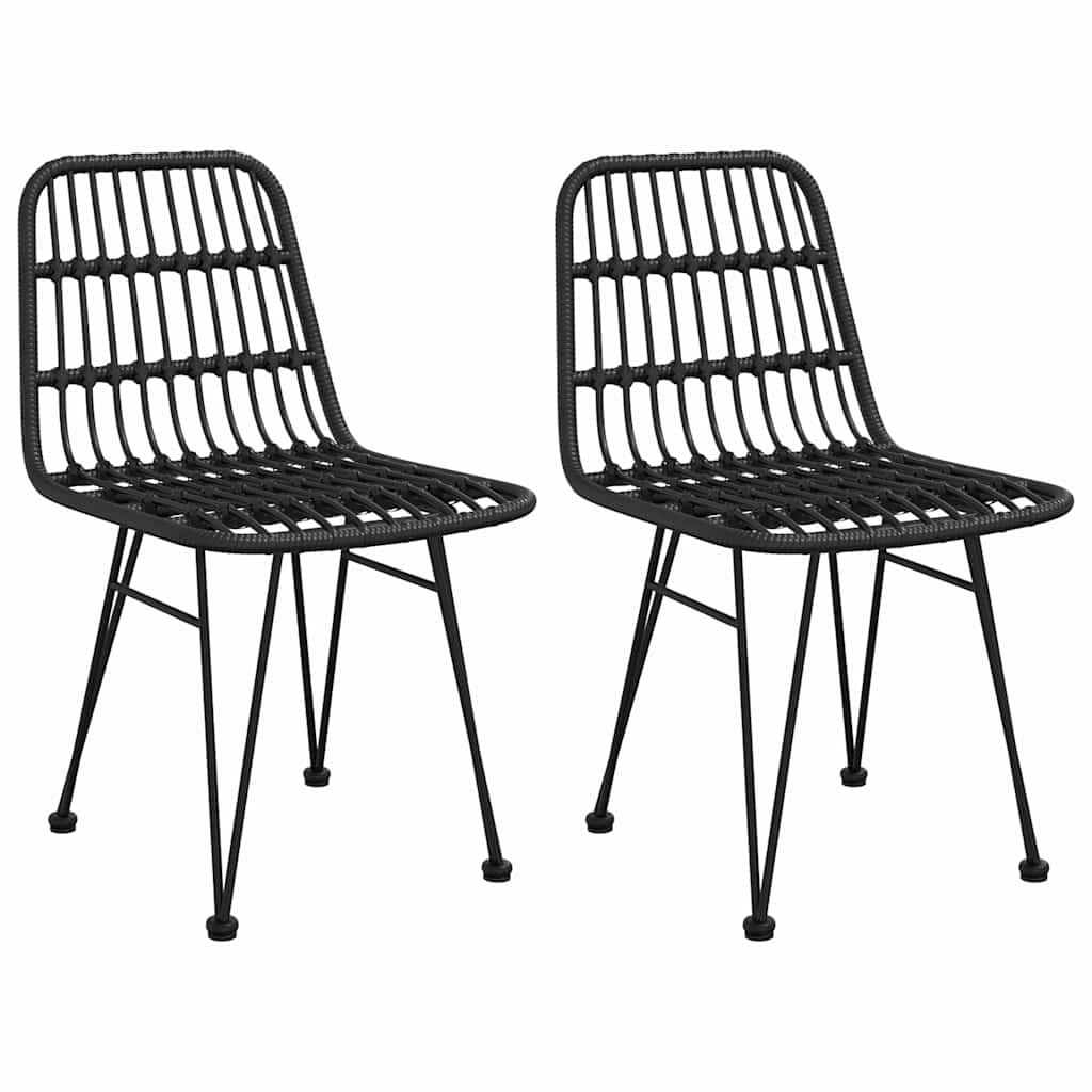 3 Pcs conjunto de jantar para jardim vime PE preto
