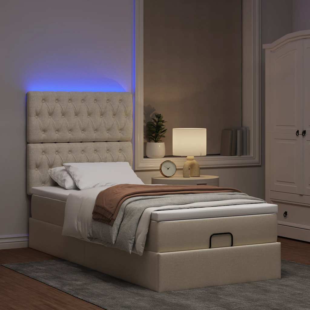 Estrutura de cama otomana com creme de colchão 90x190cm tecido