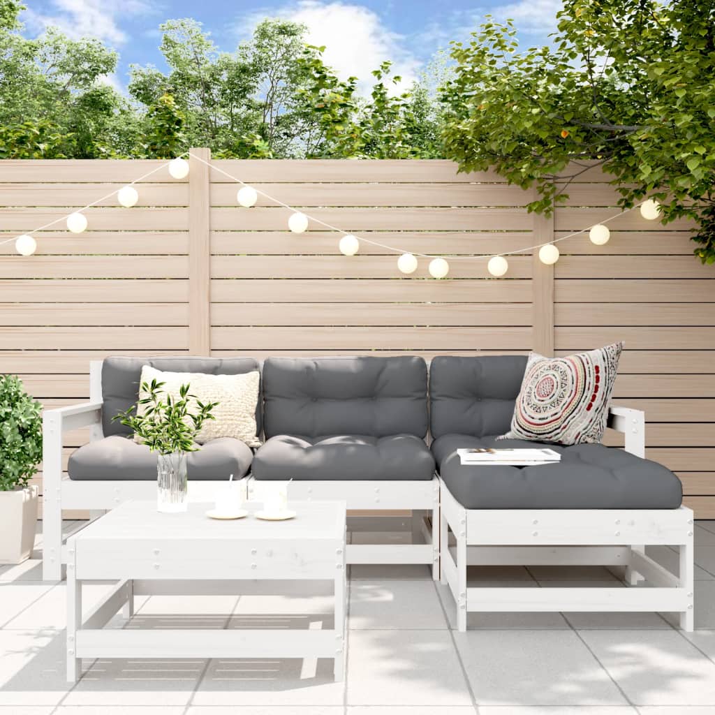 5 Pcs conjunto lounge de jardim madeira de pinho maciça branco