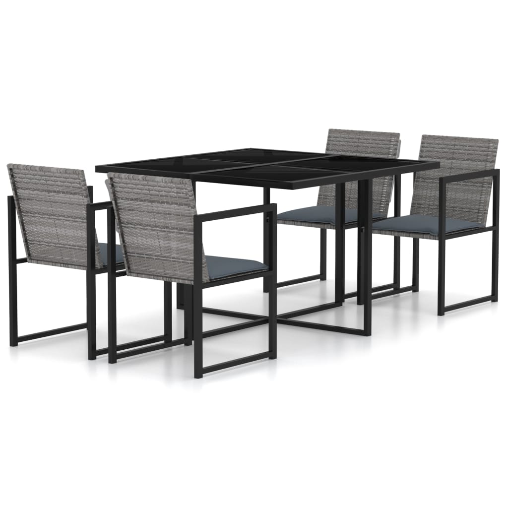 5Pcs conjunto de jantar p/ exterior c/ almofadões vime PE cinza