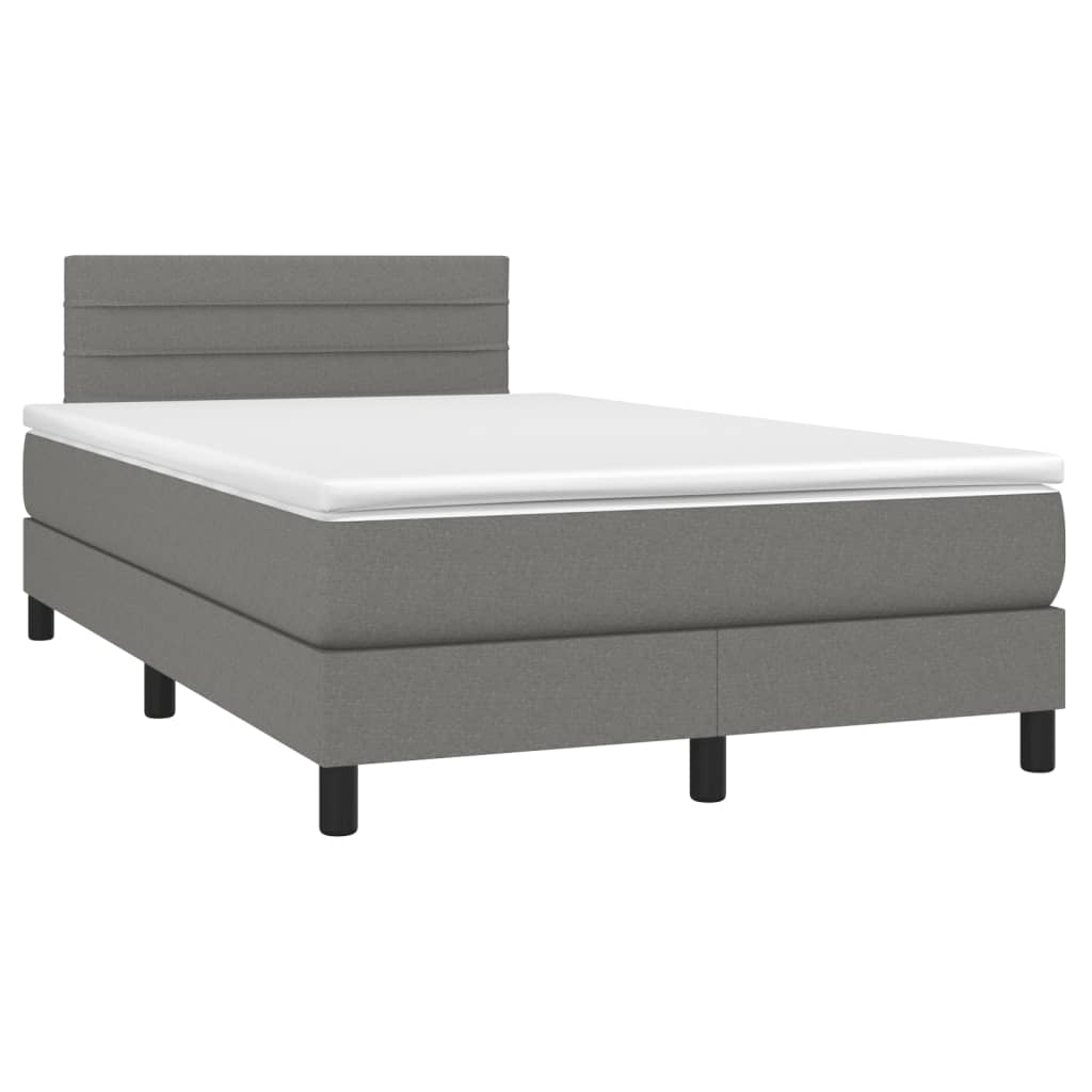 Cama box spring c/ colchão e LED 120x200 cm tecido cinza-escuro