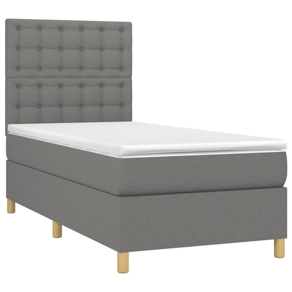Cama box spring c/ colchão e LED 80x200 cm tecido cinza-escuro