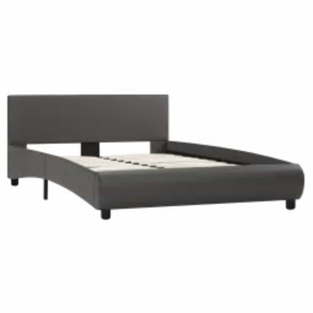 Estrutura de cama com LED 140x200 cm couro artificial cinzento