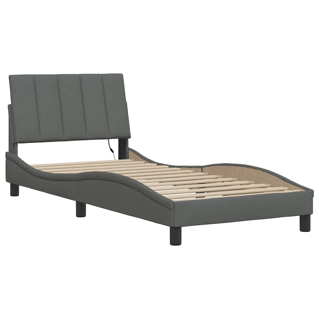 Estrutura de cama sem colchão hanko 90x190 cm tecido cinzento-escuro