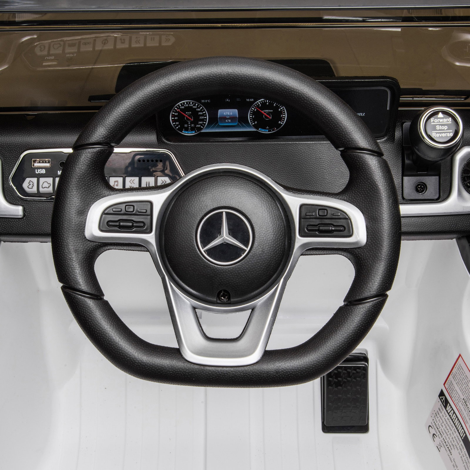 Carro elétrico benz g500 todo-o-terreno com bateria 12v veículo elétrico com música buzina velocidade 3-5 km/h branco
