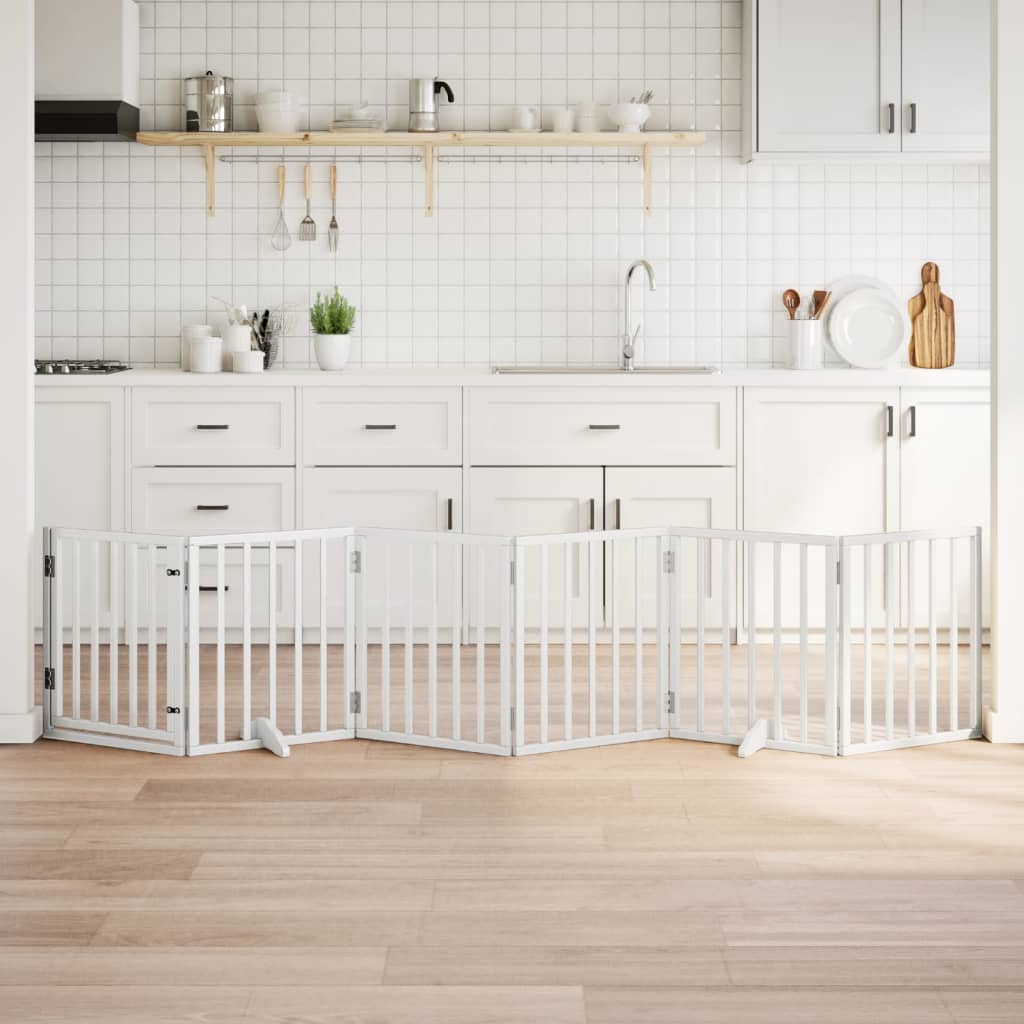 Portão p/ cães com porta dobrável 6 painéis 300 cm álamo branco