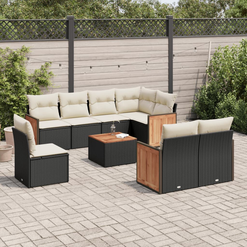9 Pcs conjunto de sofás p/ jardim c/ almofadões vime PE preto