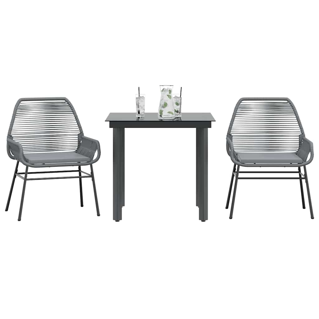Conjunto jantar jardim 3 peças almofadas vidro vime cinzento PE