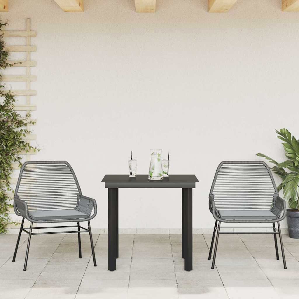 Conjunto jantar jardim 3 peças almofadas vidro vime cinzento PE
