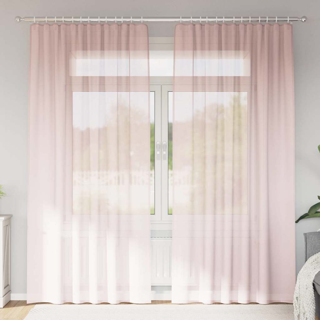 Cortinas de voile com bolsos para varão 2 pcs rosa-claro