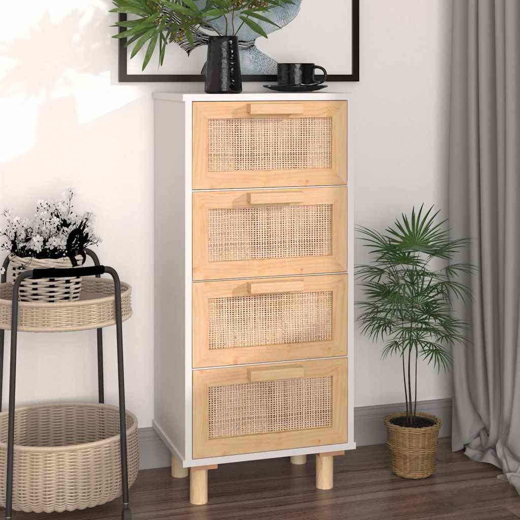 Aparador 40x30x90 cm madeira pinho maciça/vime natural branco