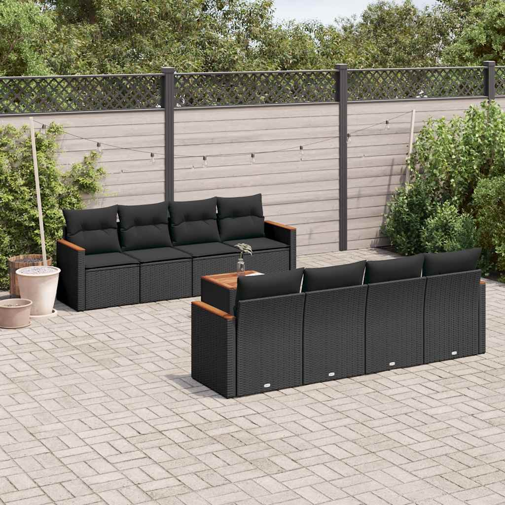 9 Pcs conjunto de sofás p/ jardim c/ almofadões vime PE preto