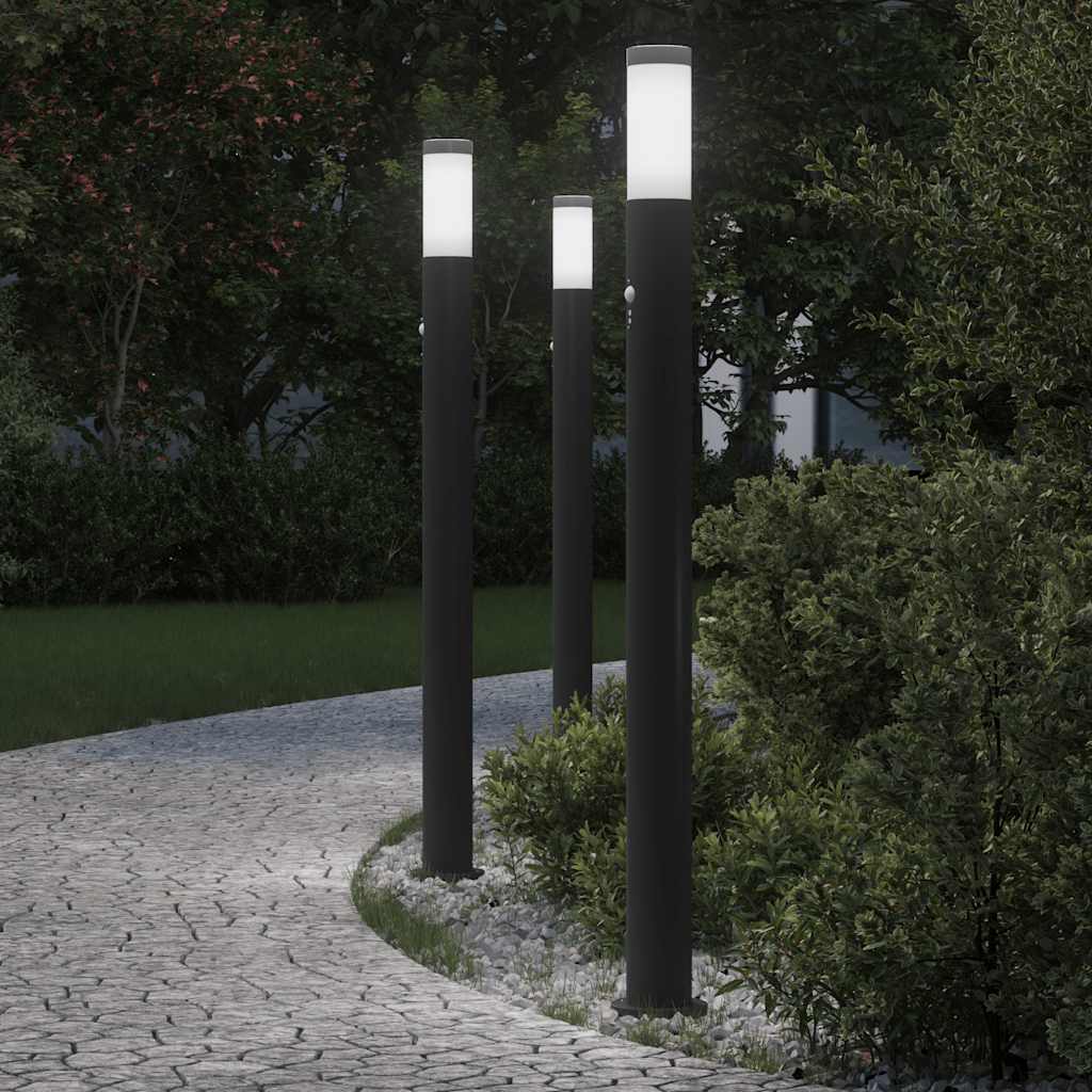 Luminárias de balizamento com sensor, 3 unidades, 110 cm, aço inoxidável, IP44