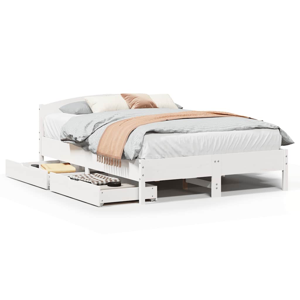 Cama sem colchão 140x200 cm madeira de pinho maciça branco