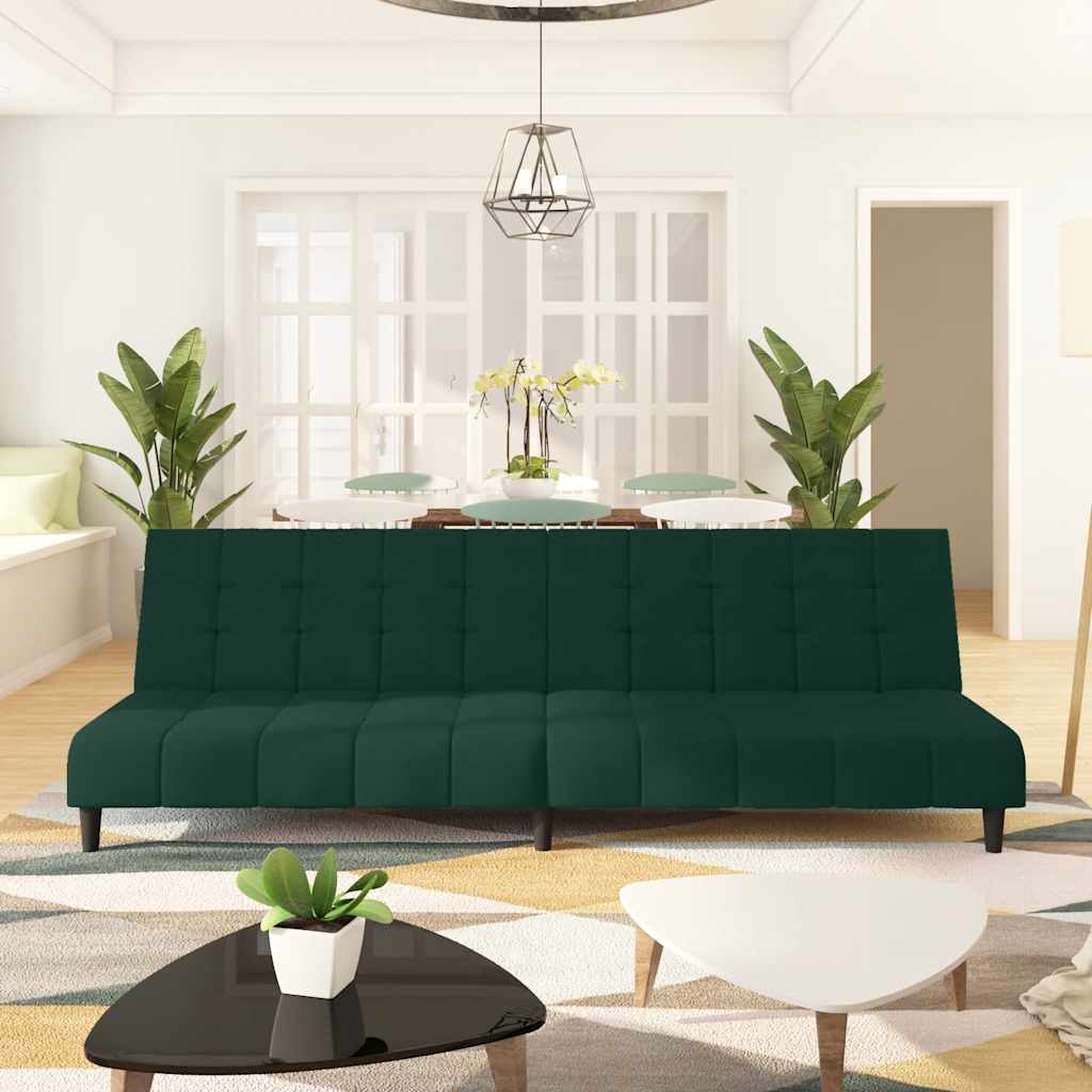 Sofá-cama de 2 lugares veludo verde-escuro