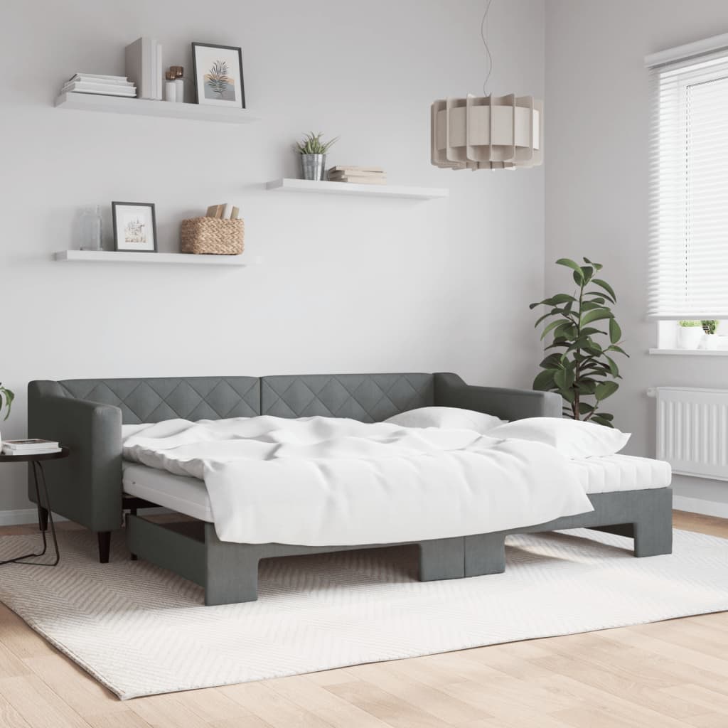 Sofá-cama c/ gavetão e colchões 90x200cm tecido cinzento-escuro