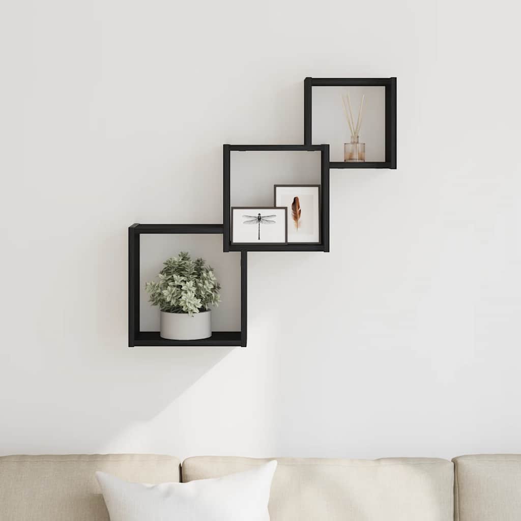 Prateleiras de parede em forma de cubo, carvalho preto, 68x15x68 cm, madeira engenheirada