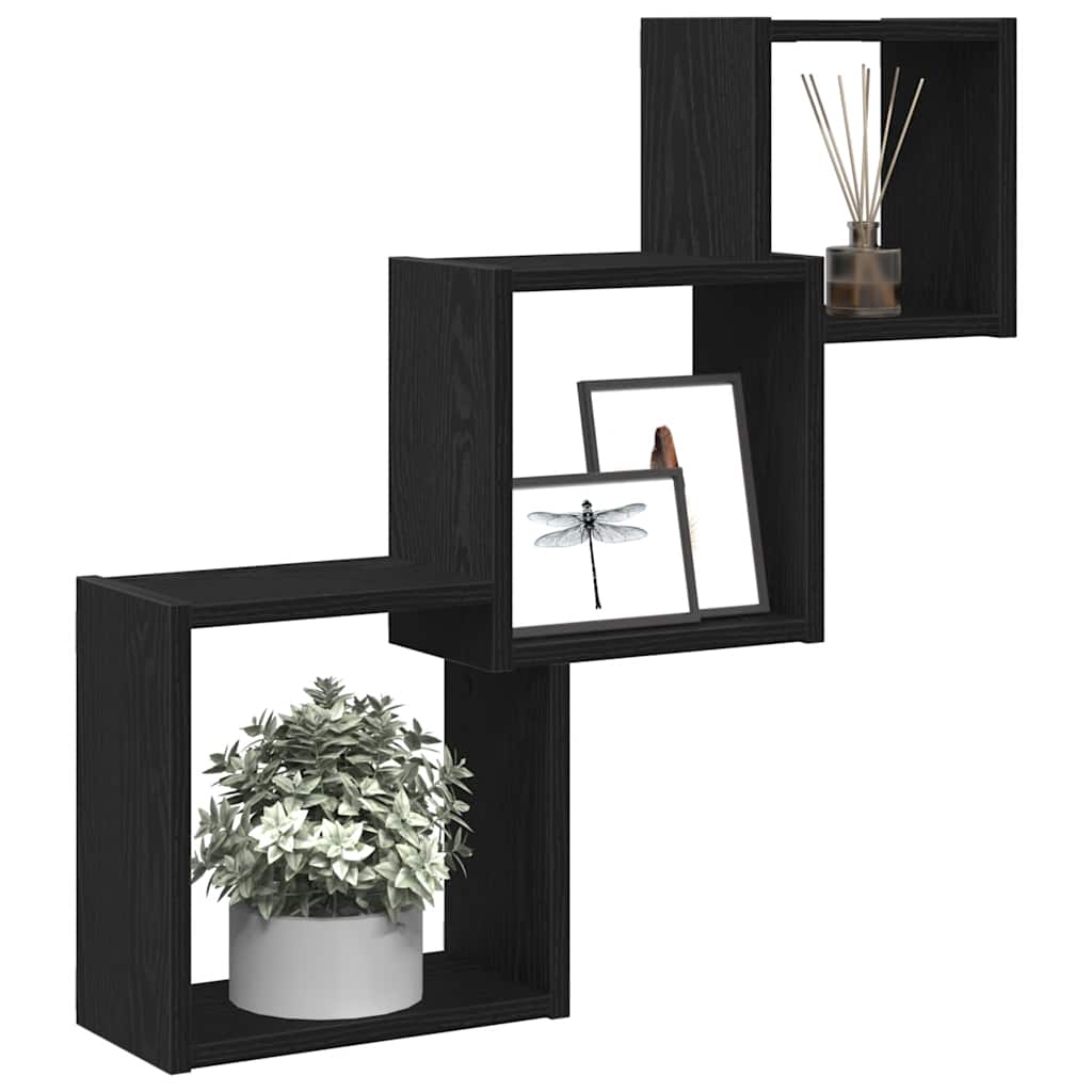 Prateleiras de parede em forma de cubo, carvalho preto, 68x15x68 cm, madeira engenheirada