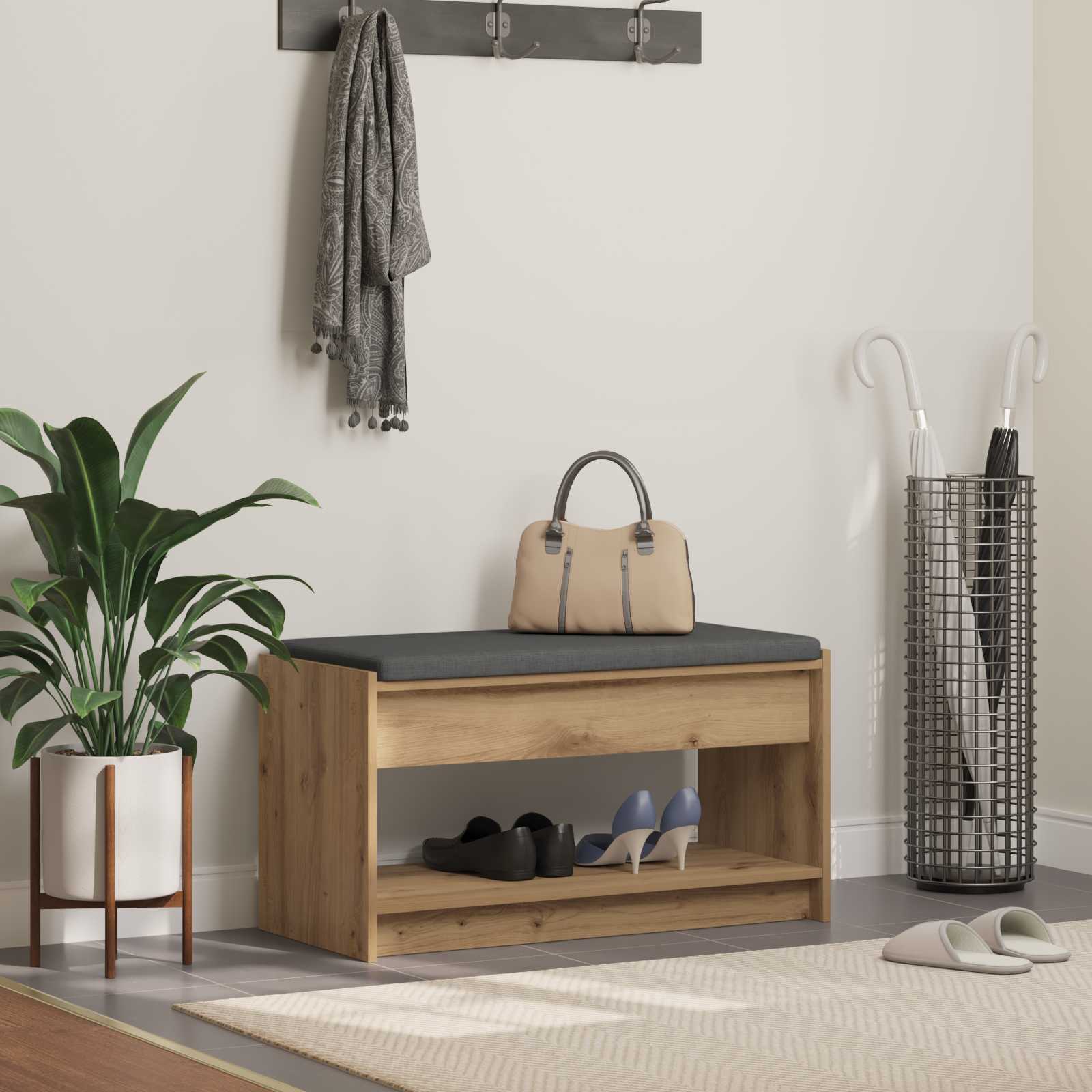 Banco de hall carvalho artesanal 83 x 38 x 45 cm