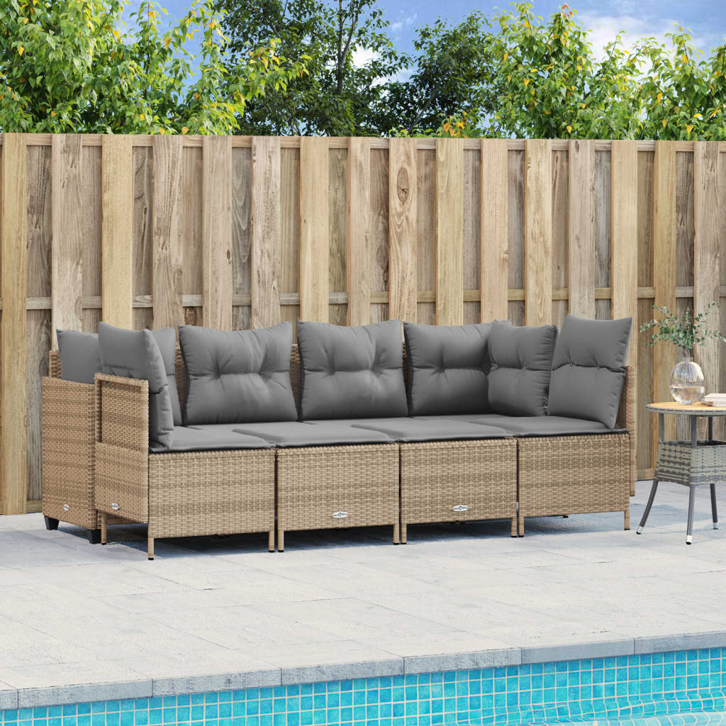 5 Pcs conjunto de sofás p/ jardim com almofadões vime PE bege