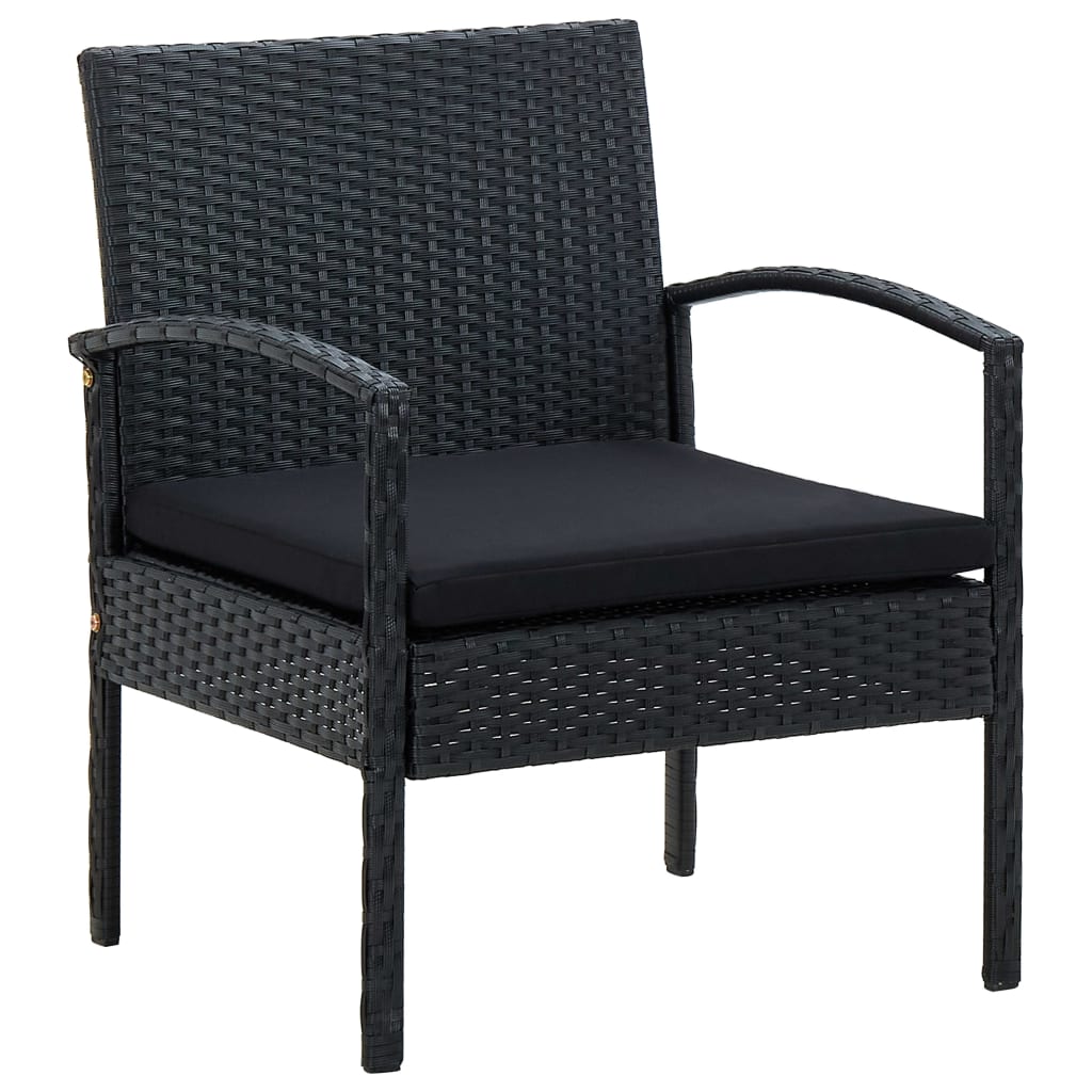 4 Pcs conjunto lounge de jardim c/ almofadões vime PE preto
