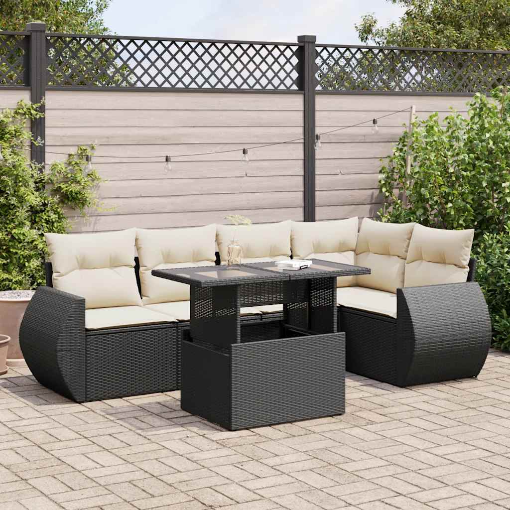 6 Pcs conjunto sofás de jardim c/ almofadões vime PE preto