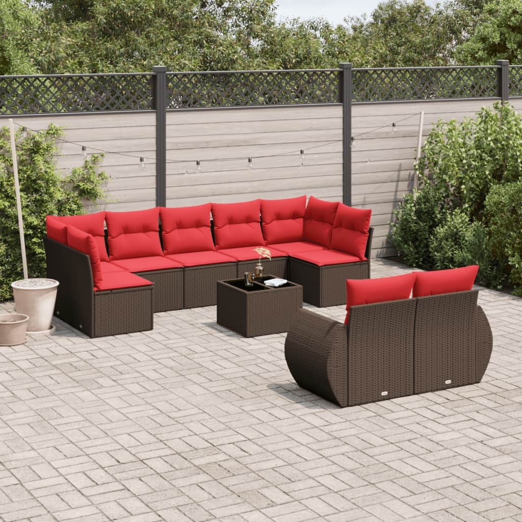 Conjunto de sofá de jardim com 10 peças e almofadas em rattan sintético marrom