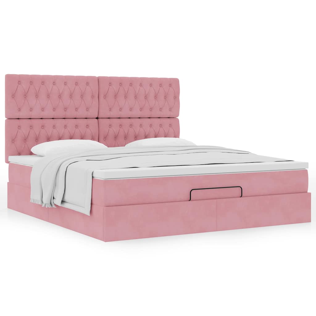 Estrutura de cama otomana com colchões 160x200 cm veludo rosa