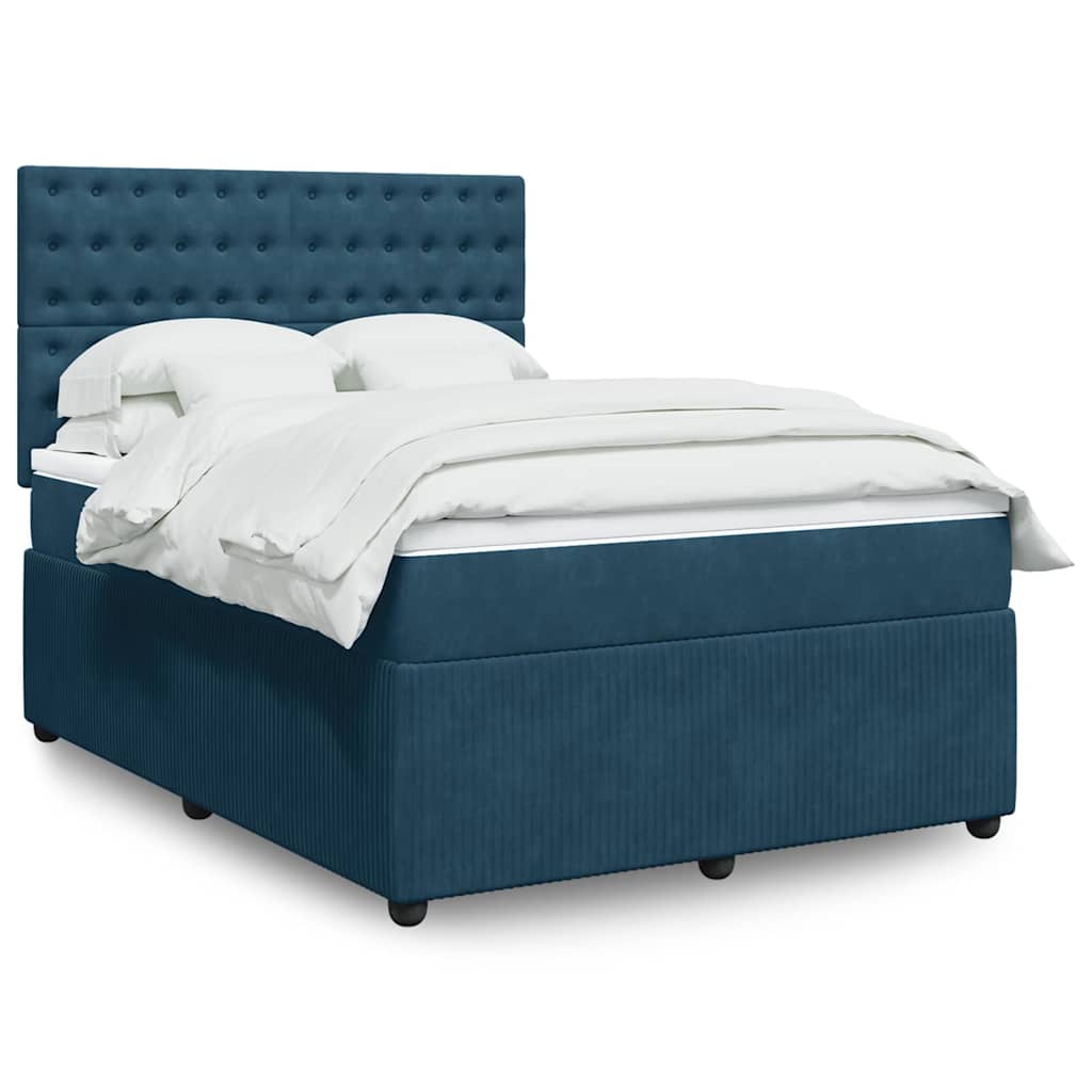 Cama com molas/colchão 160x200 cm veludo azul-escuro