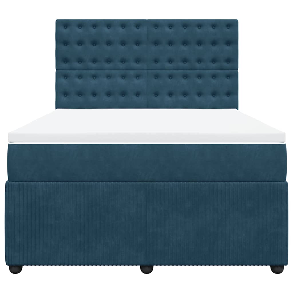 Cama com molas/colchão 160x200 cm veludo azul-escuro