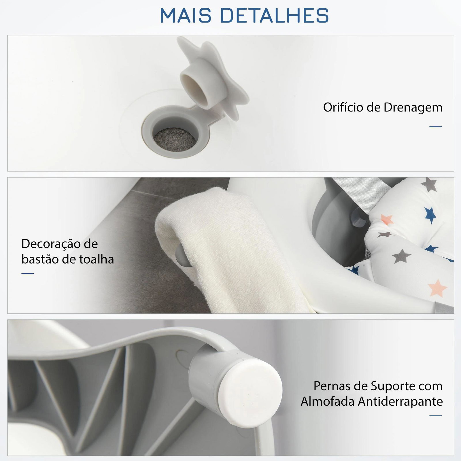 Banheira para bebé recém nascido até 3 anos dobrável 30 litros com tampa termossensível e almofada confortável almofadas antiderrapantes 81,5x50,5x23,5cm cinza e branco