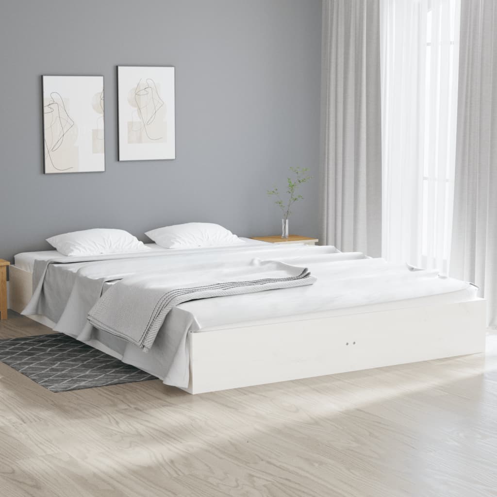 Estrutura de cama super king pinho maciço 180x200 cm branco