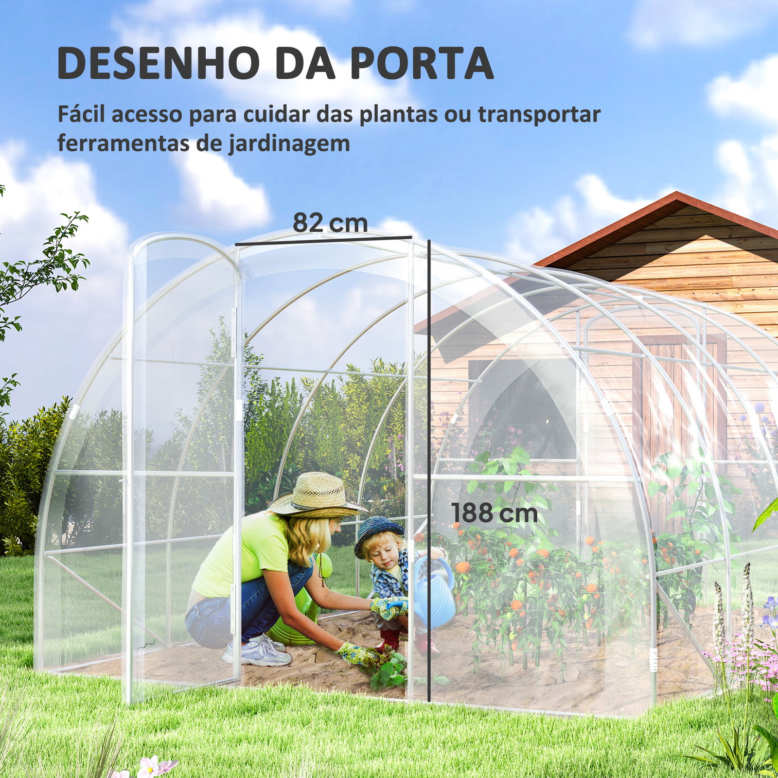 Estufa de túnel 395x295x195 cm estufa de jardim com 2 portas estufa para horticultura com teto arredondado transparente