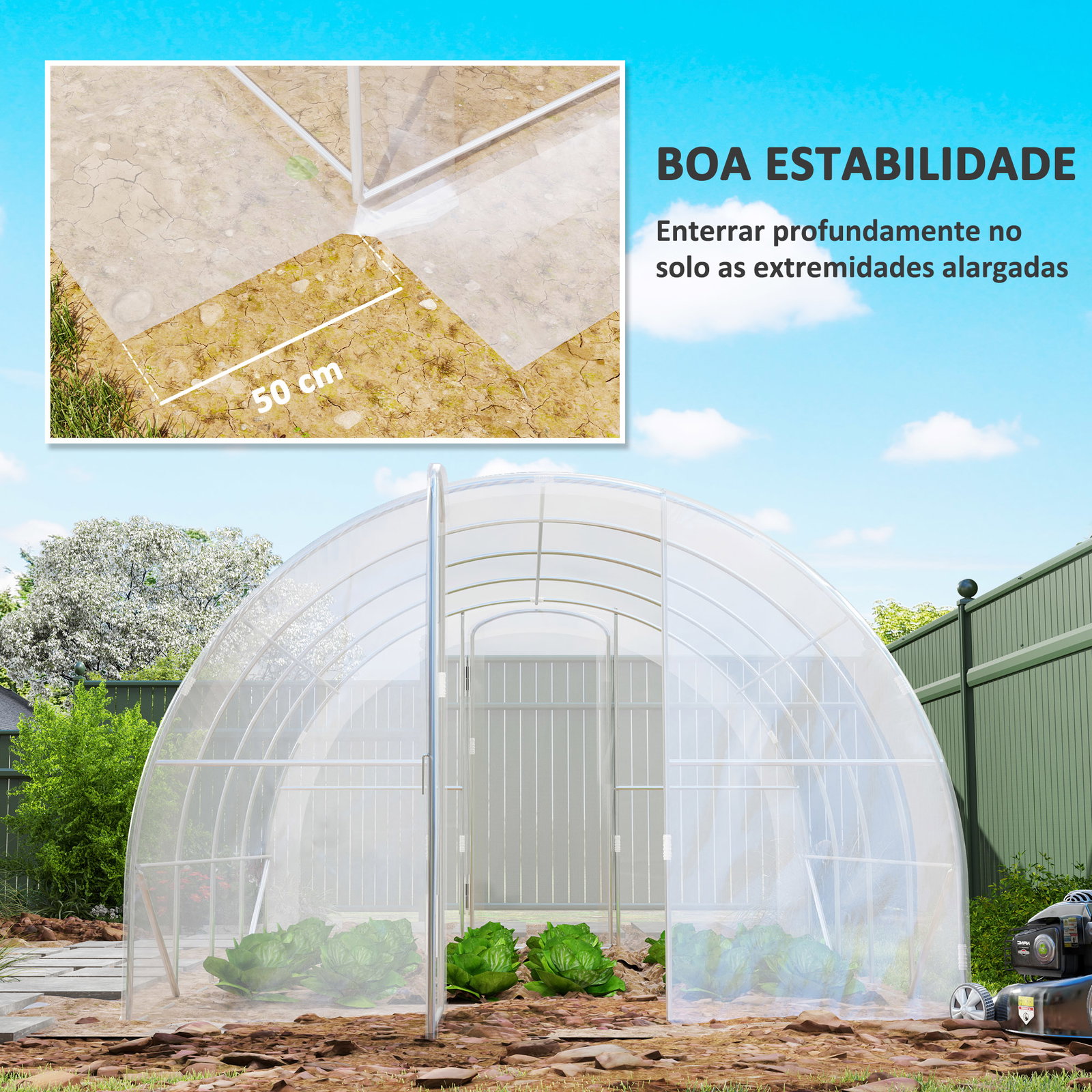 Estufa de túnel 395x295x195 cm estufa de jardim com 2 portas estufa para horticultura com teto arredondado transparente