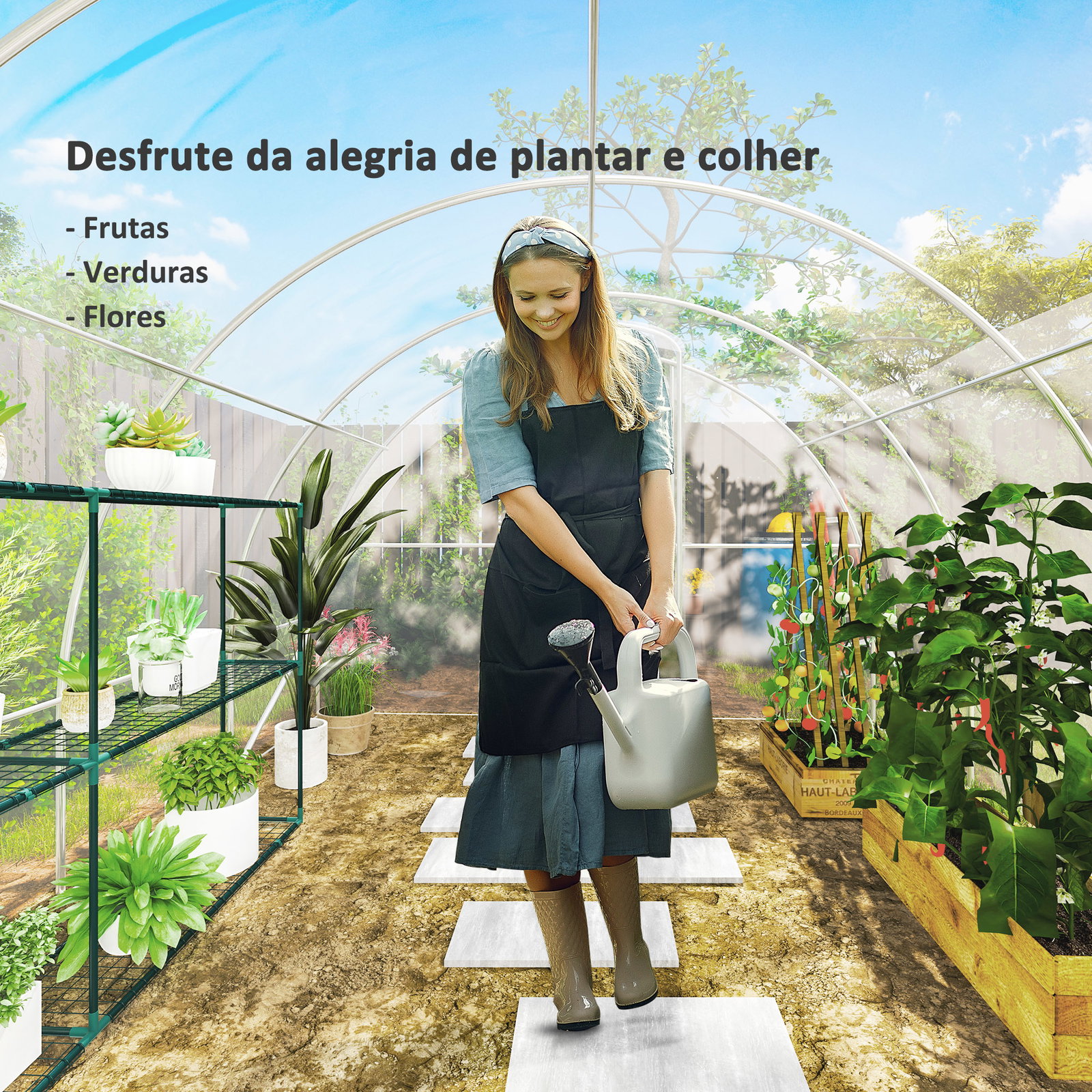 Estufa de túnel 395x295x195 cm estufa de jardim com 2 portas estufa para horticultura com teto arredondado transparente