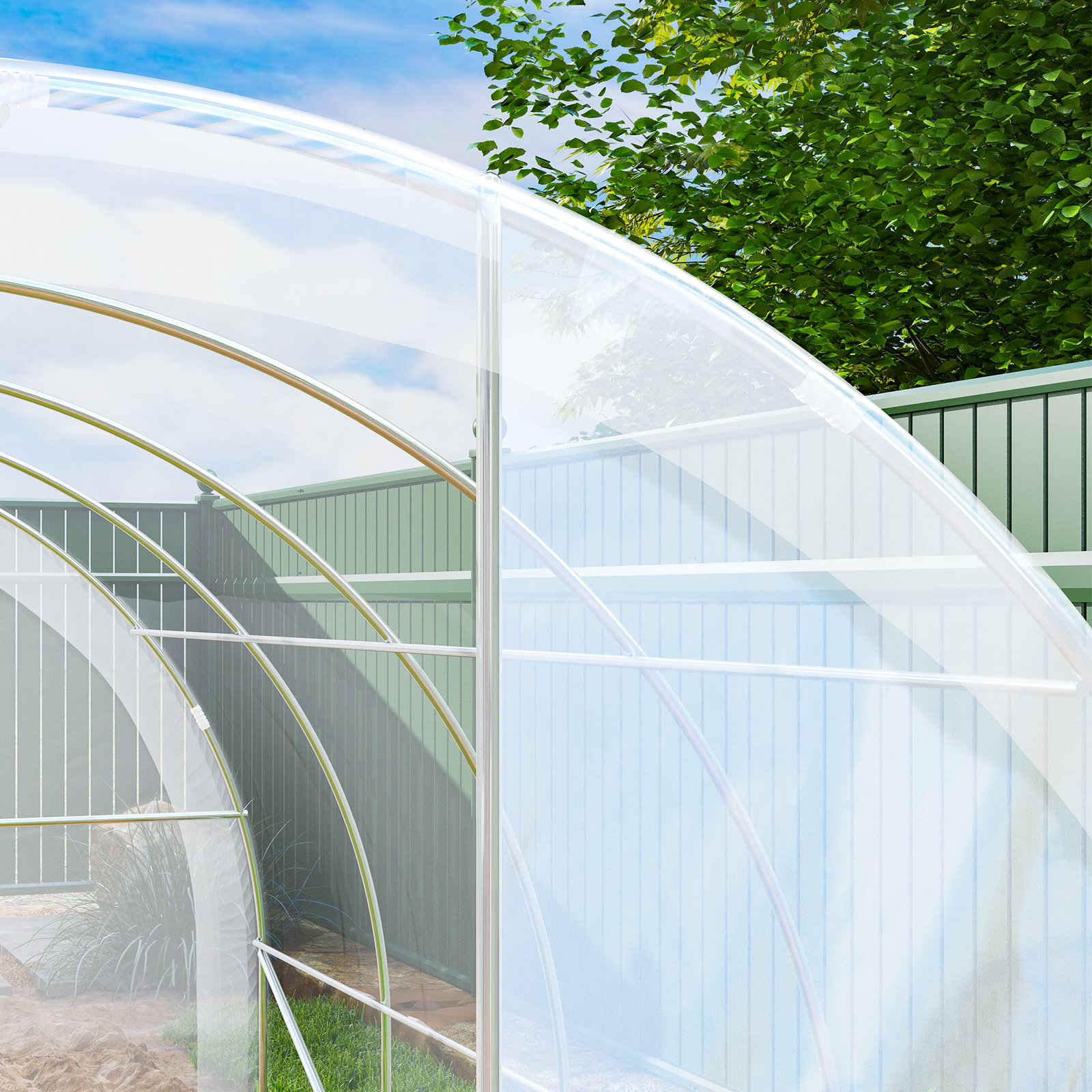 Estufa de túnel 395x295x195 cm estufa de jardim com 2 portas estufa para horticultura com teto arredondado transparente