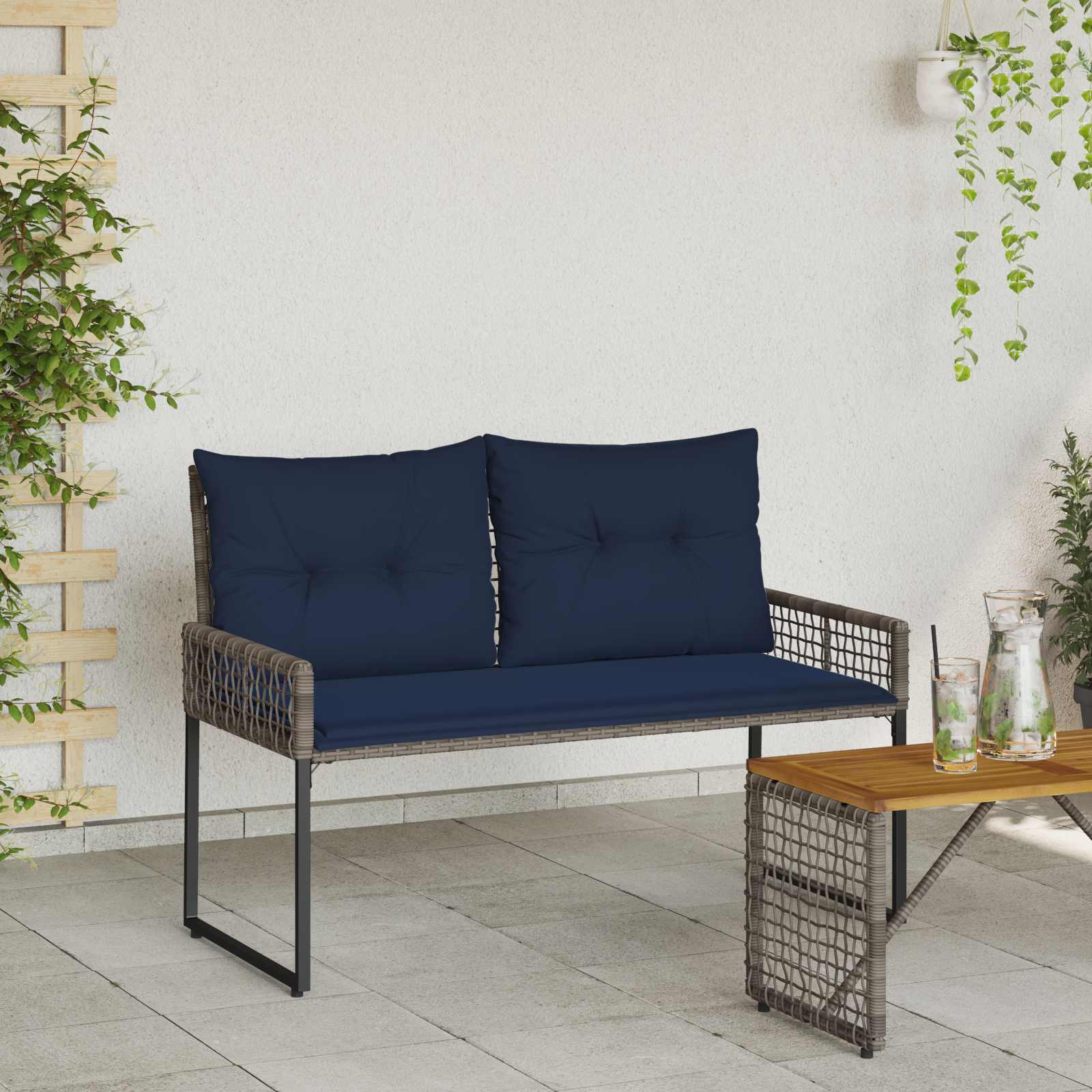Banco de exterior com almofada cinza e marinho 118 x 55 x 82 cm