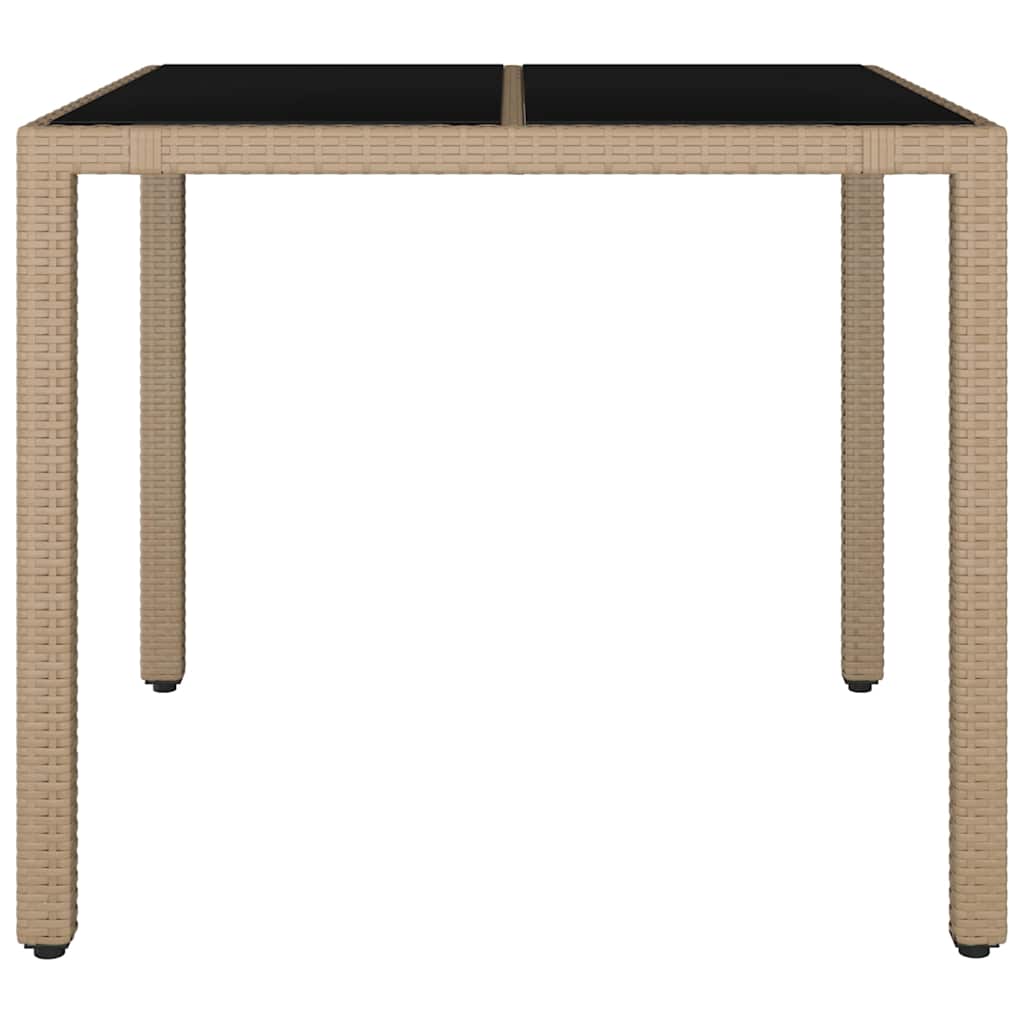 Mesa de jardim c/ tampo de vidro vime PE/vidro temperado bege