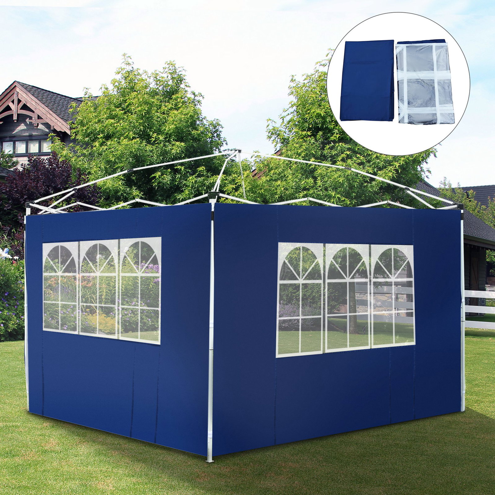 2 Paredes laterais para tenda parede lateral de tecido oxford com 2 janelas 3x2 m azul