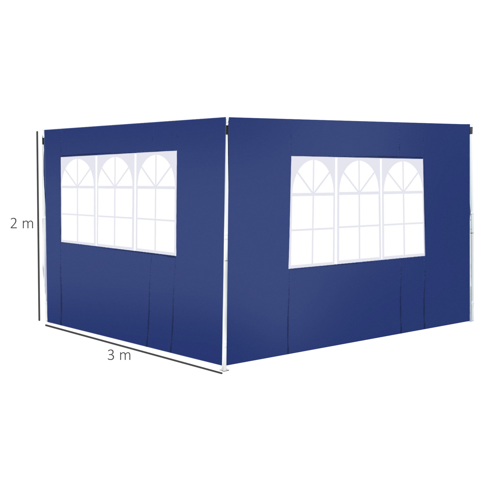 2 Paredes laterais para tenda parede lateral de tecido oxford com 2 janelas 3x2 m azul