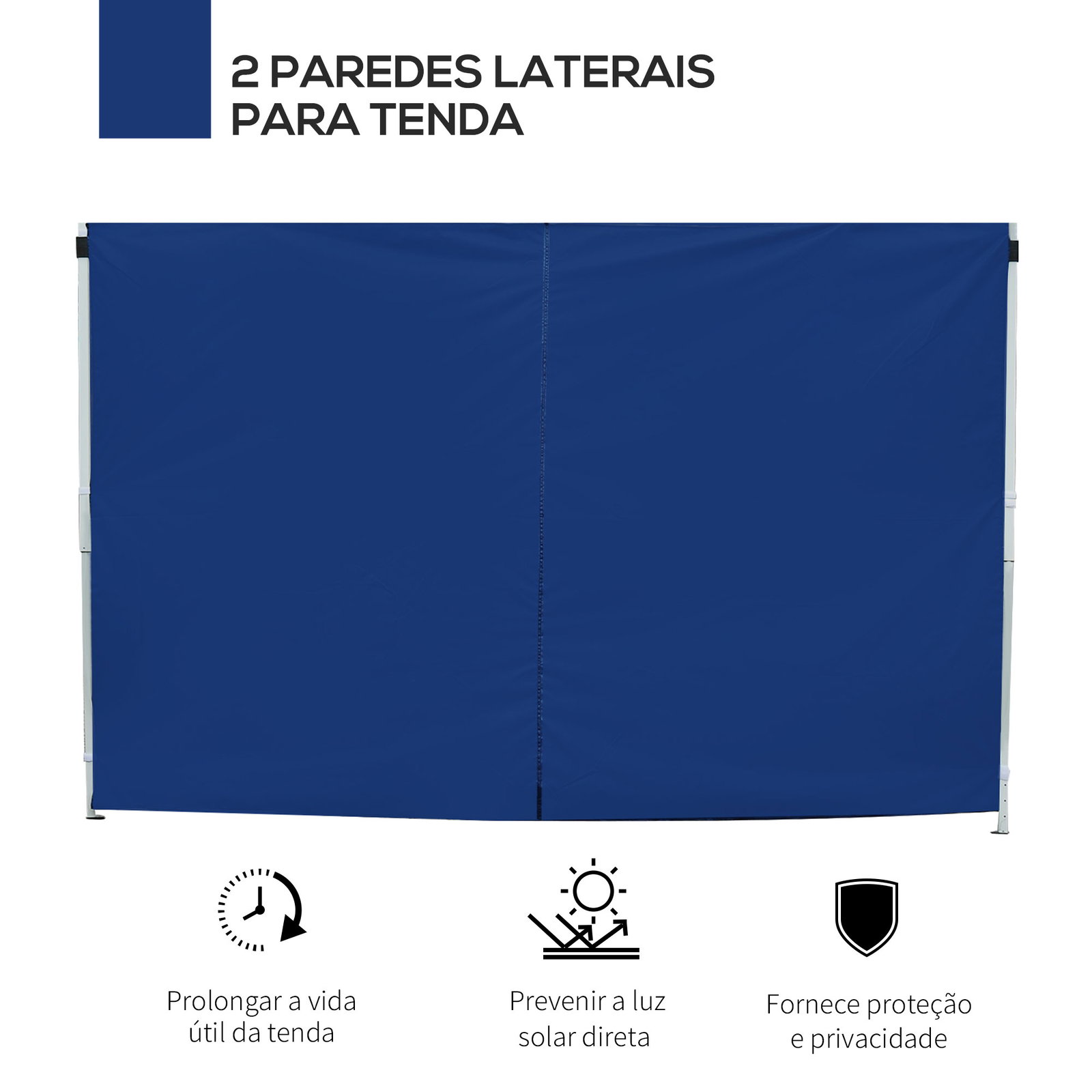 2 Paredes laterais para tenda parede lateral de tecido oxford com 2 janelas 3x2 m azul