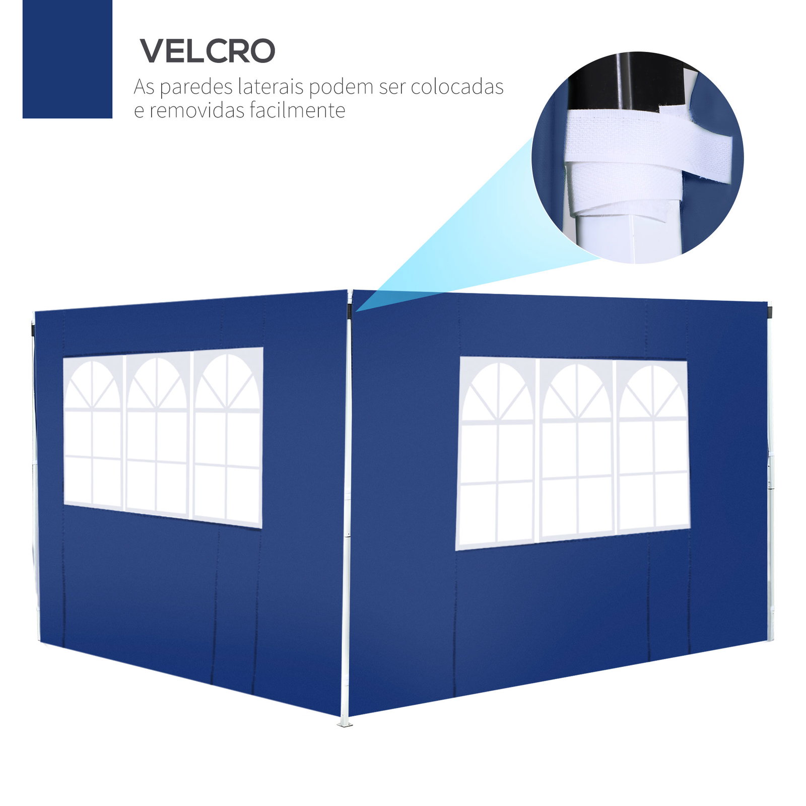 2 Paredes laterais para tenda parede lateral de tecido oxford com 2 janelas 3x2 m azul