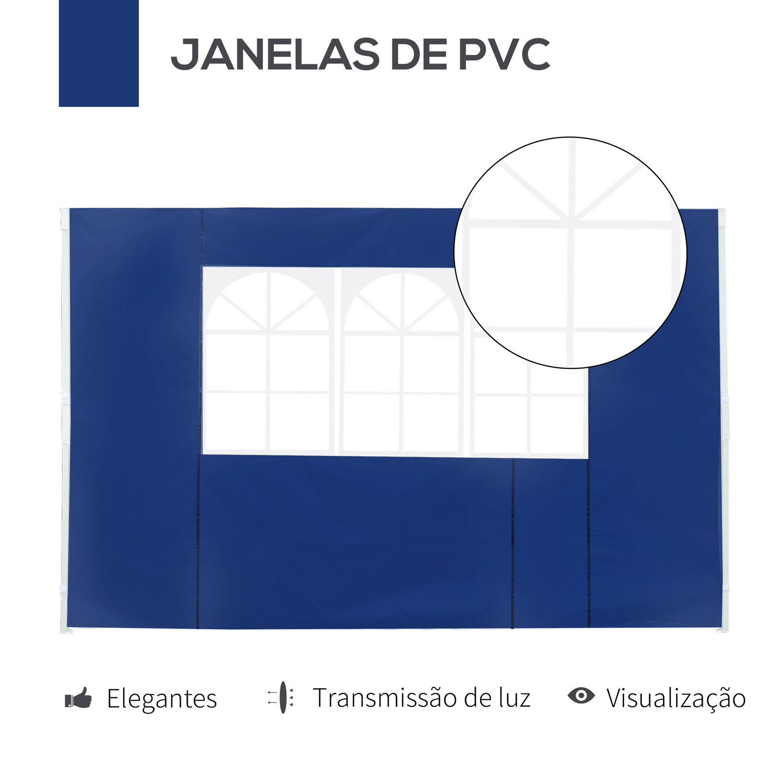 2 Paredes laterais para tenda parede lateral de tecido oxford com 2 janelas 3x2 m azul