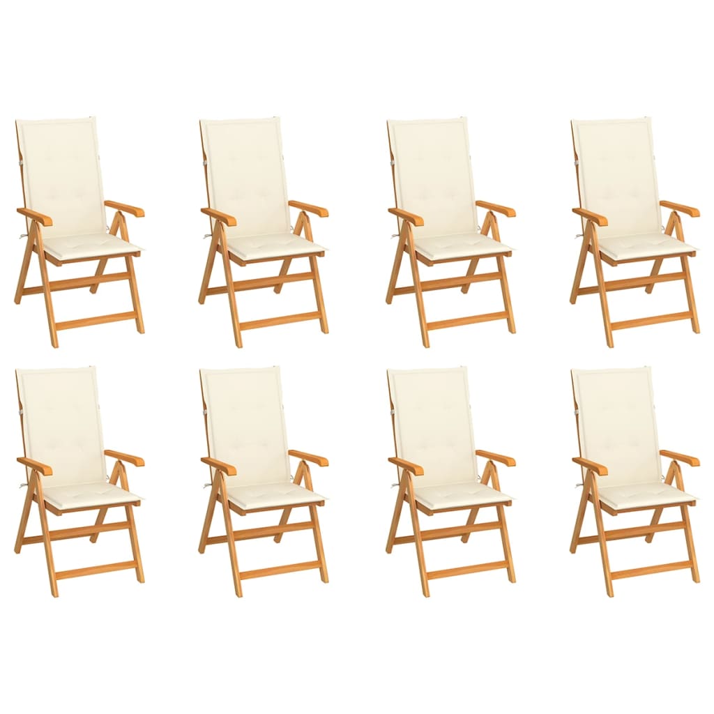 Cadeiras de jardim reclináveis c/ almofadões 8 pcs teca maciça