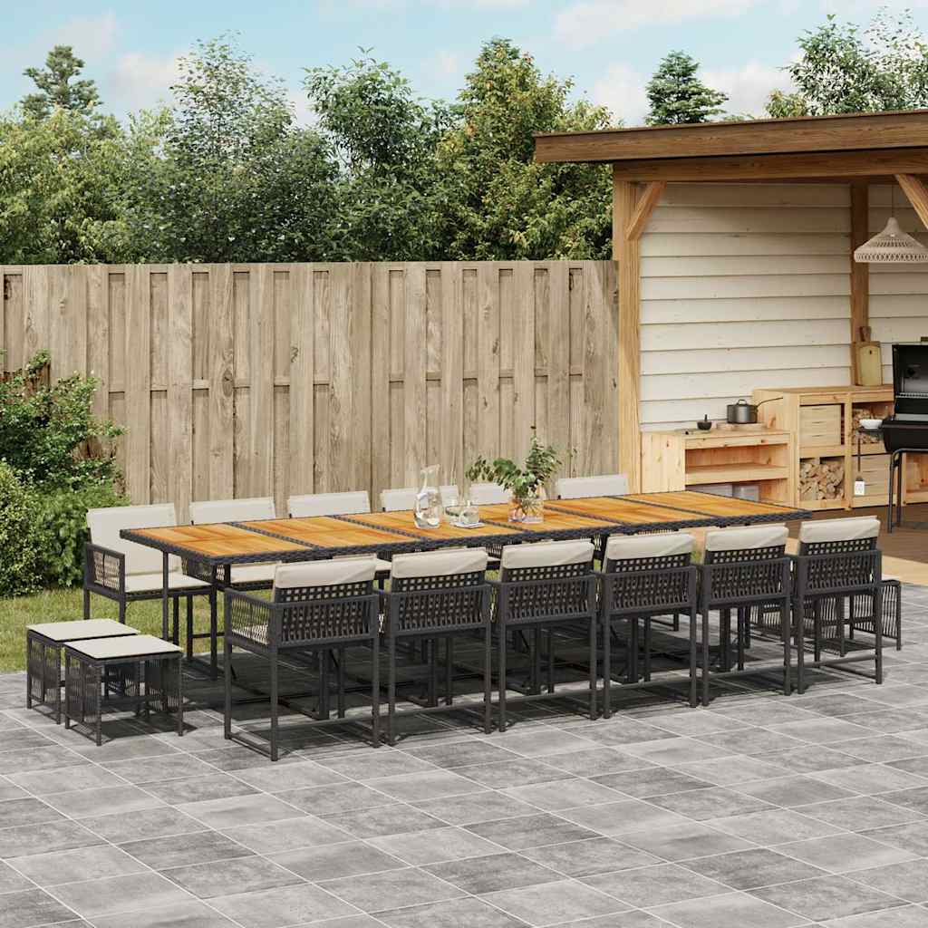 17 Pcs conjunto de jantar p/ jardim c/ almofadões vime PE preto