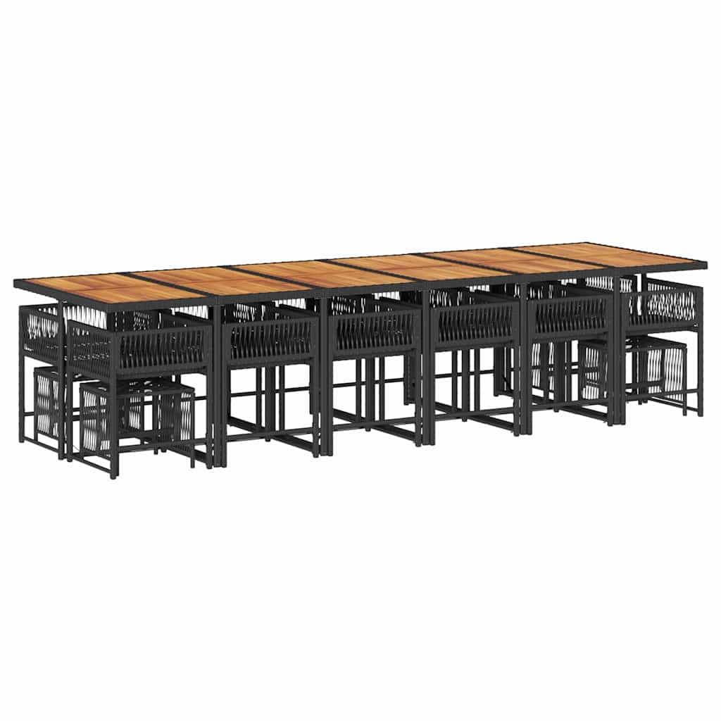 17 Pcs conjunto de jantar p/ jardim c/ almofadões vime PE preto