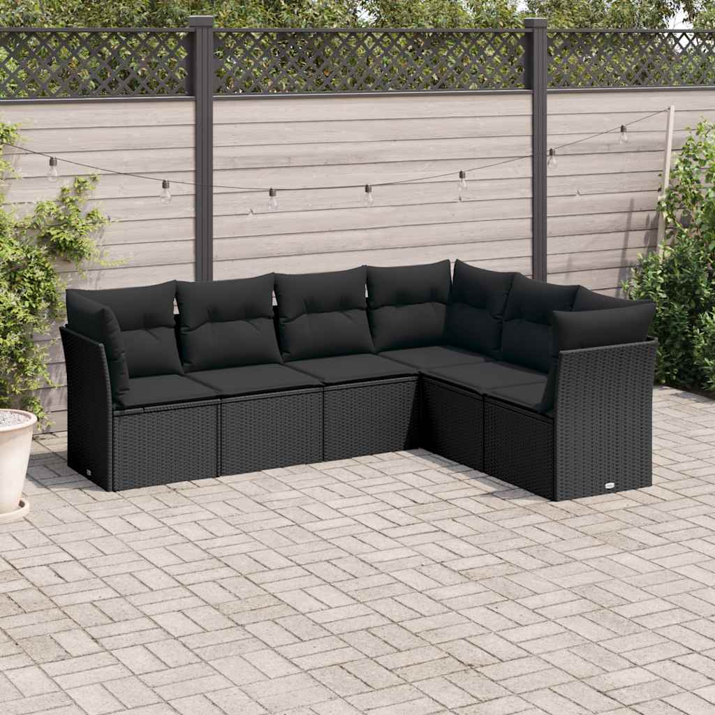 6 Pcs conjunto sofás de jardim c/ almofadões vime PE preto